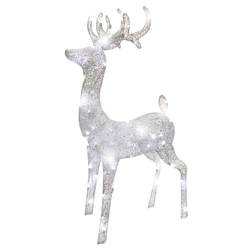 52 in 60 Silver lt | Brite Glitter Wireframe Buck Deer LED Morphing Elegant Star Woven